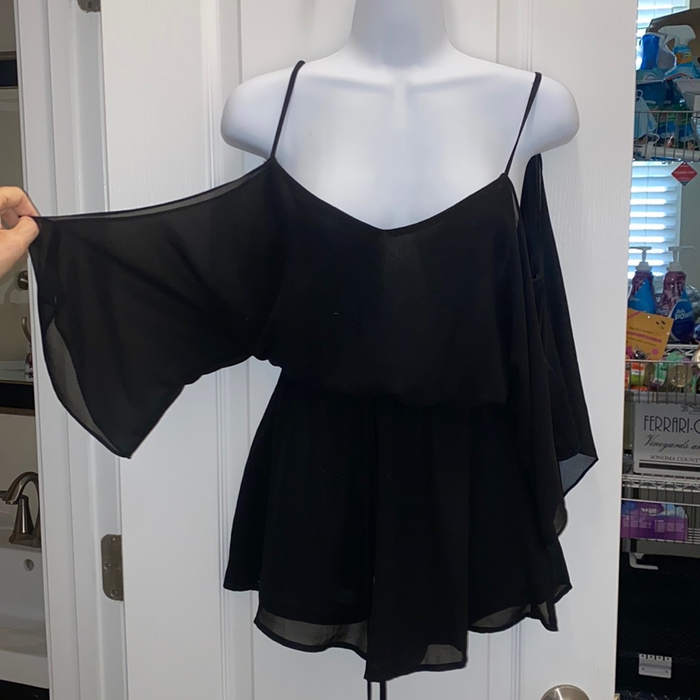 Black romper with cold shoulder sleeves